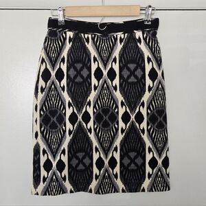 Tory Burch Black And Cream Ikat Print Cotton Pencil Skirt Size 2